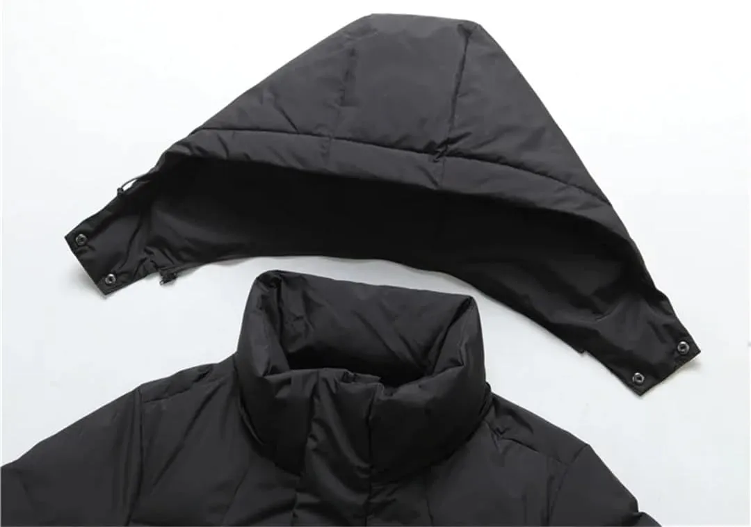 Mens Overcoat Thicken Warm 90% White Duck Down Coats Hooded Black Long Parka Down Jackets