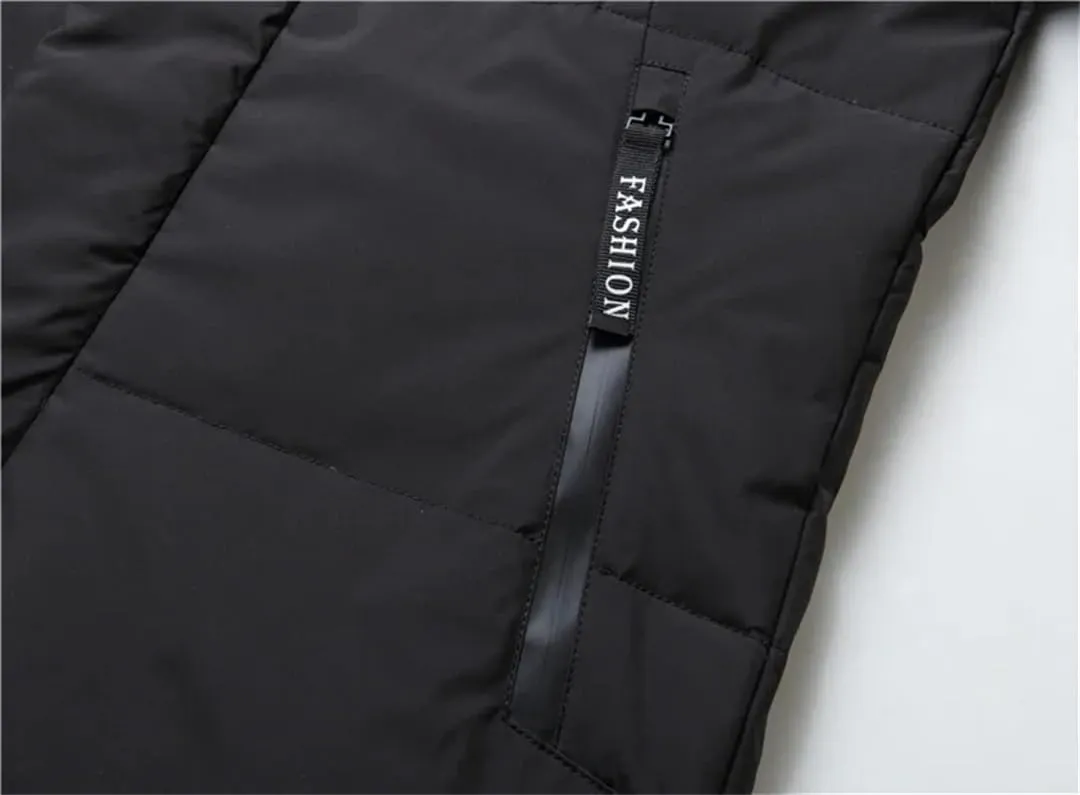 Mens Overcoat Thicken Warm 90% White Duck Down Coats Hooded Black Long Parka Down Jackets