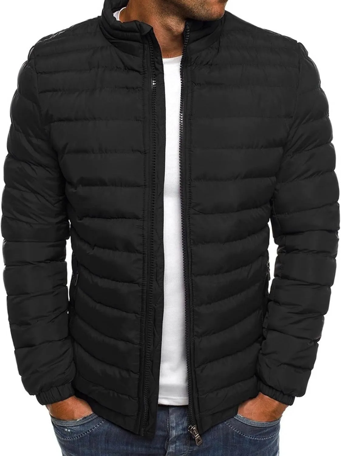 Men's Packable Down Jacket Lightweight Full-Zip Down Puffer Coat Warm Winter Coats for Men