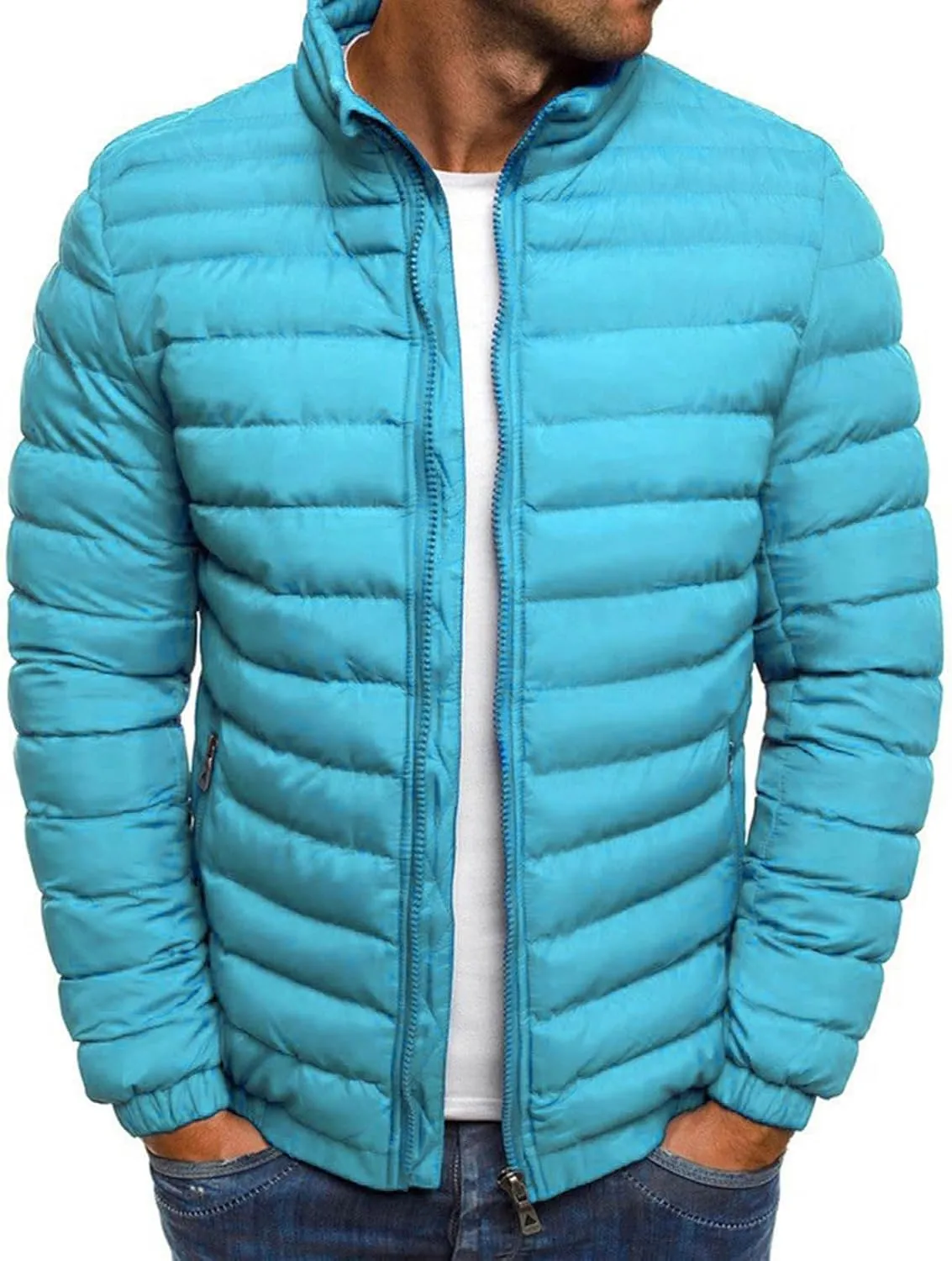 Men's Packable Down Jacket Lightweight Full-Zip Down Puffer Coat Warm Winter Coats for Men