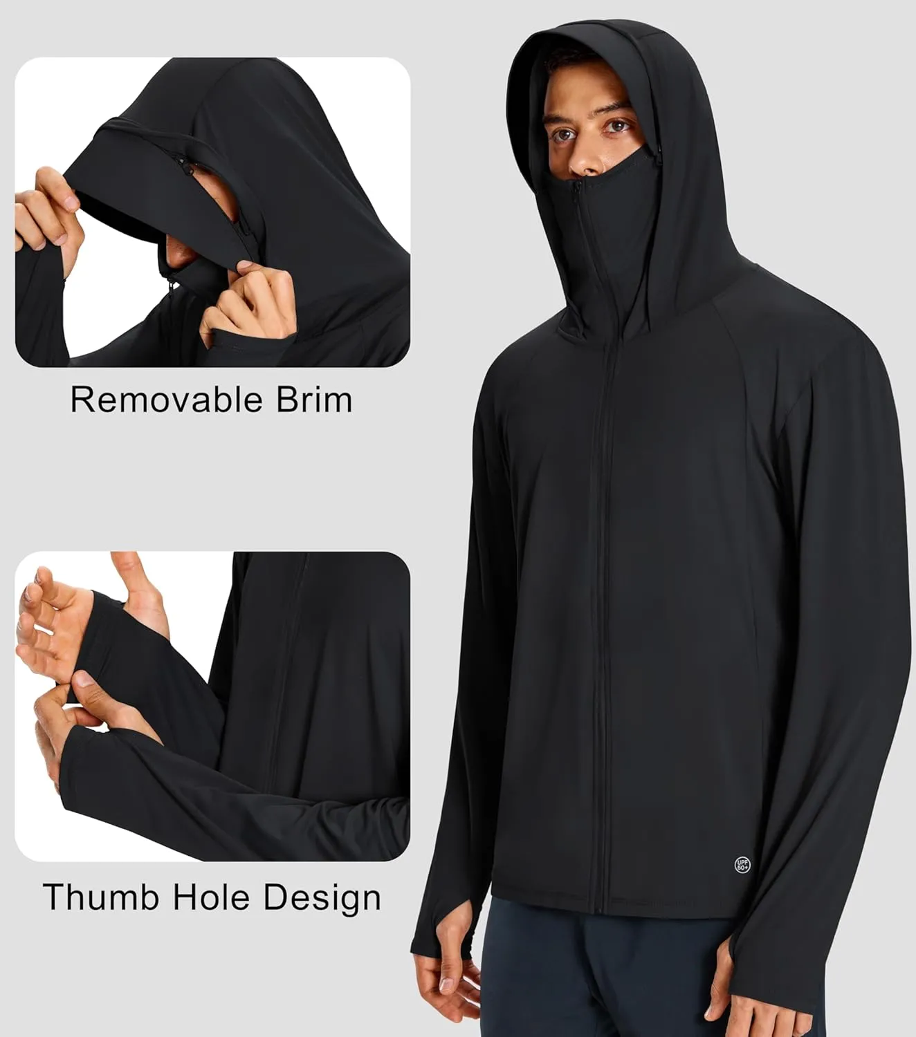 Men's UPF 50  Light Jacket Full Zip Sun Protection Hoodie Quick Dry Athletic Long Sleeve Shirts Hiking Fishing Running