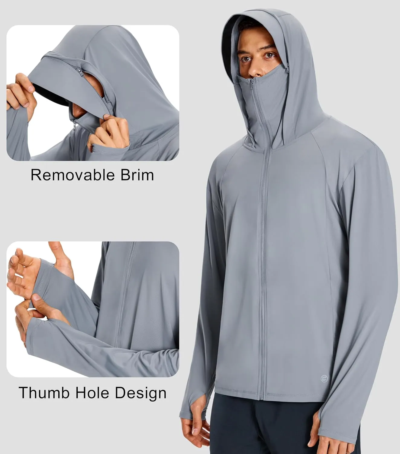 Men's UPF 50  Light Jacket Full Zip Sun Protection Hoodie Quick Dry Athletic Long Sleeve Shirts Hiking Fishing Running