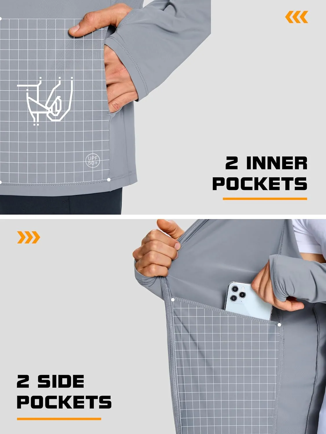 Men's UPF 50  Light Jacket Full Zip Sun Protection Hoodie Quick Dry Athletic Long Sleeve Shirts Hiking Fishing Running