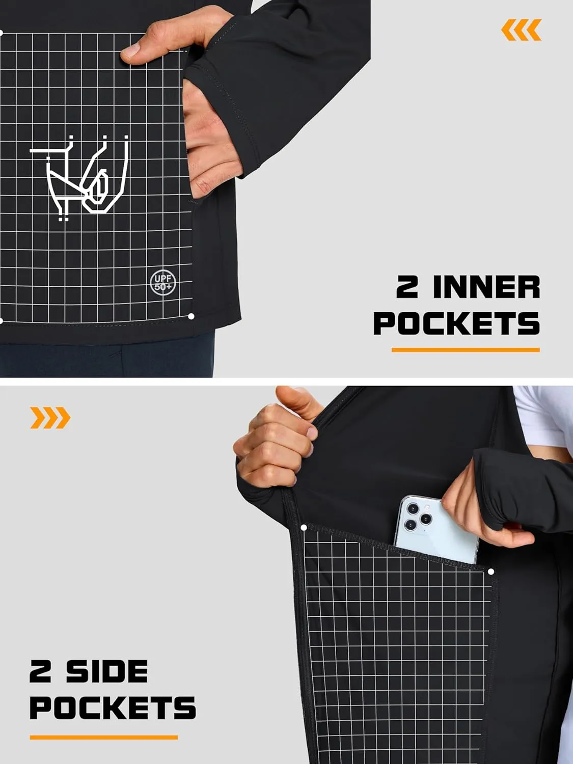 Men's UPF 50  Light Jacket Full Zip Sun Protection Hoodie Quick Dry Athletic Long Sleeve Shirts Hiking Fishing Running