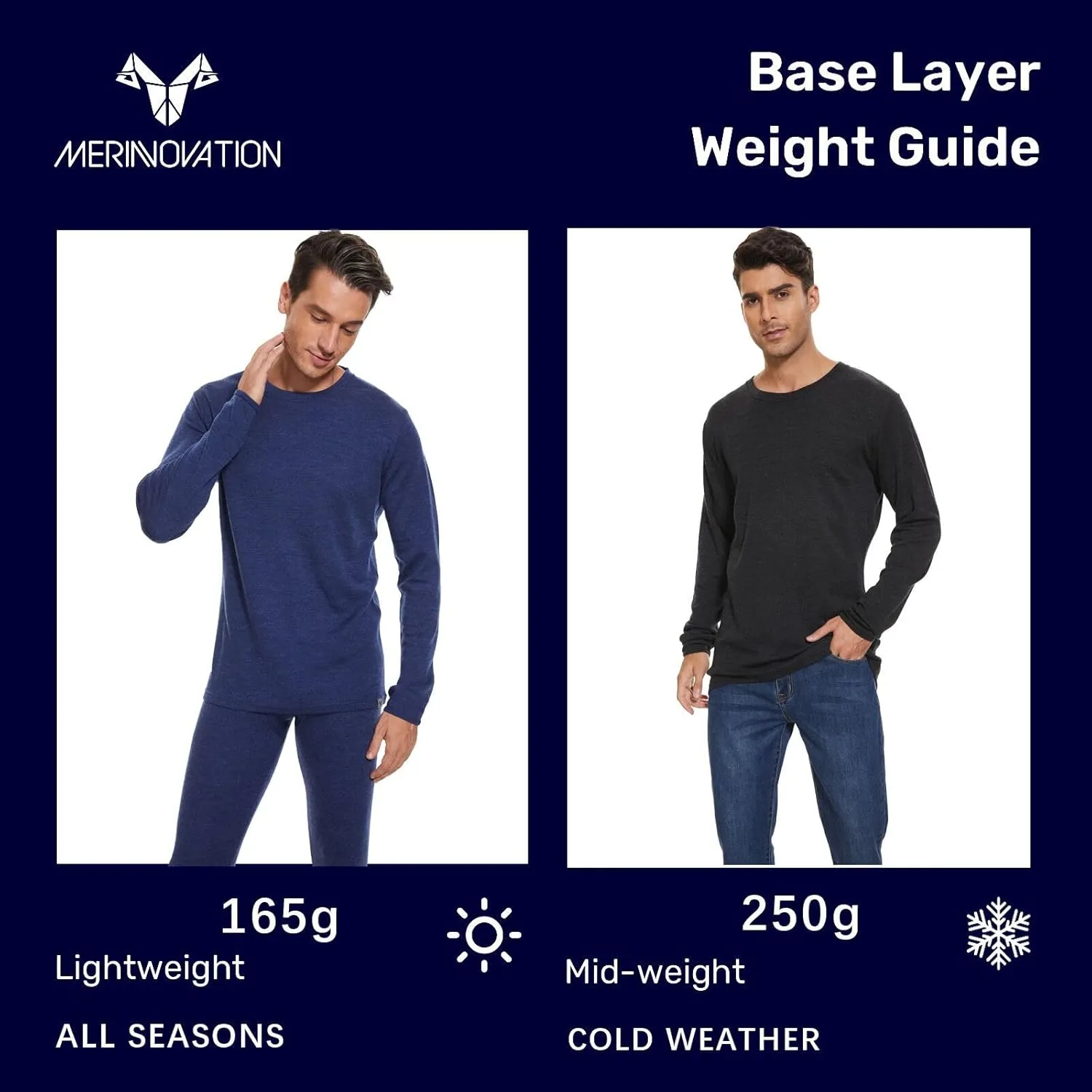 MERINNOVATION Merino Wool Base Layer Mens 100% Merino Wool Shirts for Men Thermal Underwear LS T-Shirt Light, Midweight