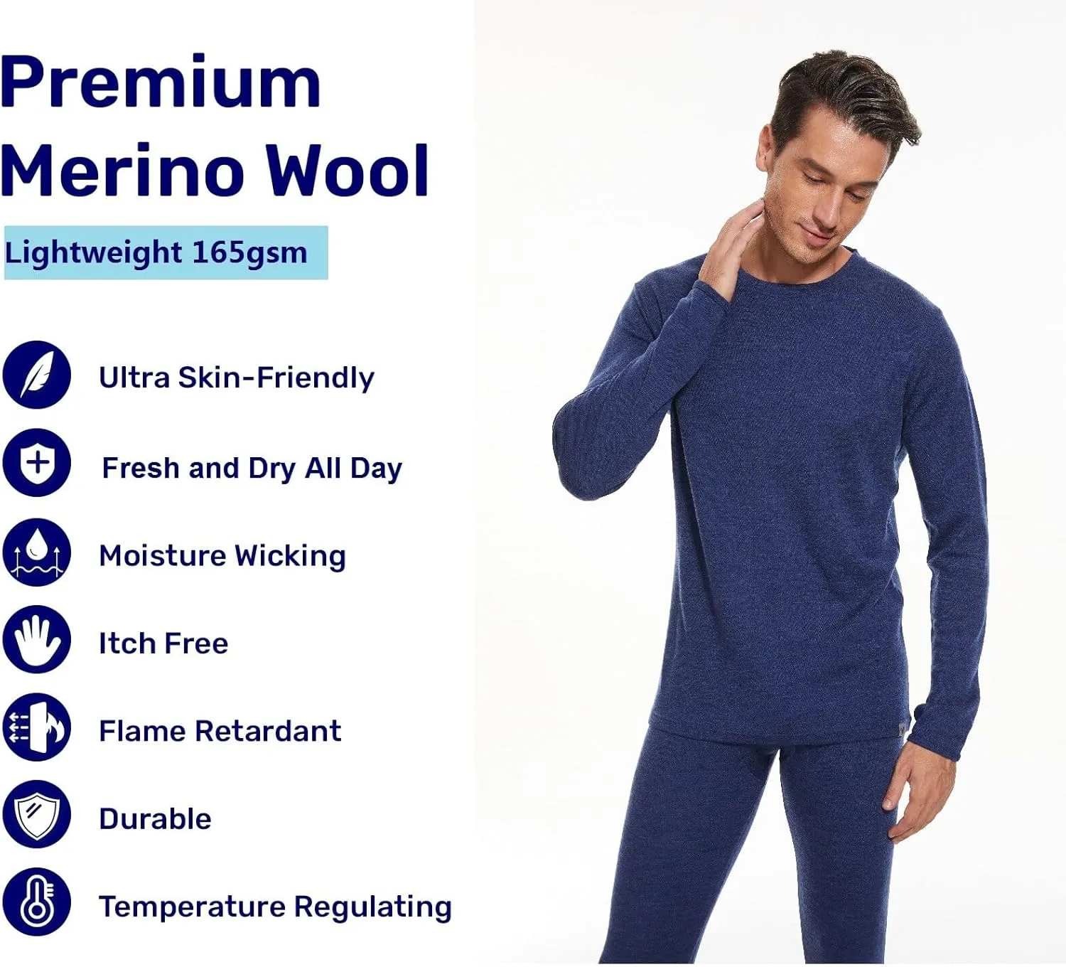 MERINNOVATION Merino Wool Base Layer Mens 100% Merino Wool Shirts for Men Thermal Underwear LS T-Shirt Light, Midweight