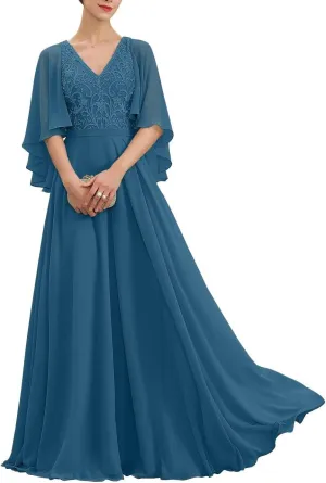 Mother of The Bride Dresses Long Lace 2024 Mother Dress for Wedding Ruffles Sleeves Evening Gown