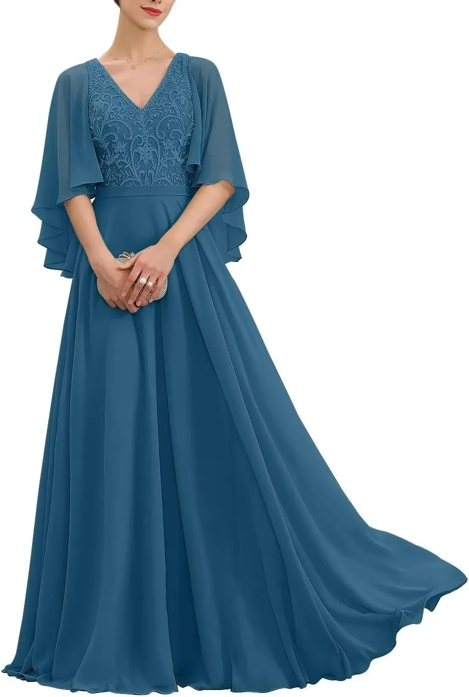 Mother of The Bride Dresses Long Lace 2024 Mother Dress for Wedding Ruffles Sleeves Evening Gown