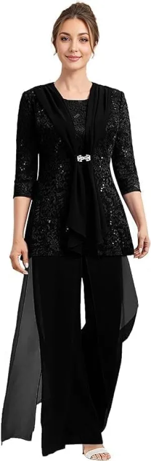 Mother of The Bride Pantsuits with Jacket Lace 2025 Formal Mother of The Bride Jumpsuit Outfit for Wedding