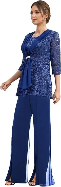 Mother of The Bride Pantsuits with Jacket Lace 2025 Formal Mother of The Bride Jumpsuit Outfit for Wedding