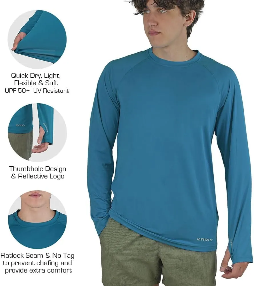 NIXY Men's Long Sleeve Shirt Rash Guard - UPF50  Sun Protection, Quick Dry, Super Light and Soft