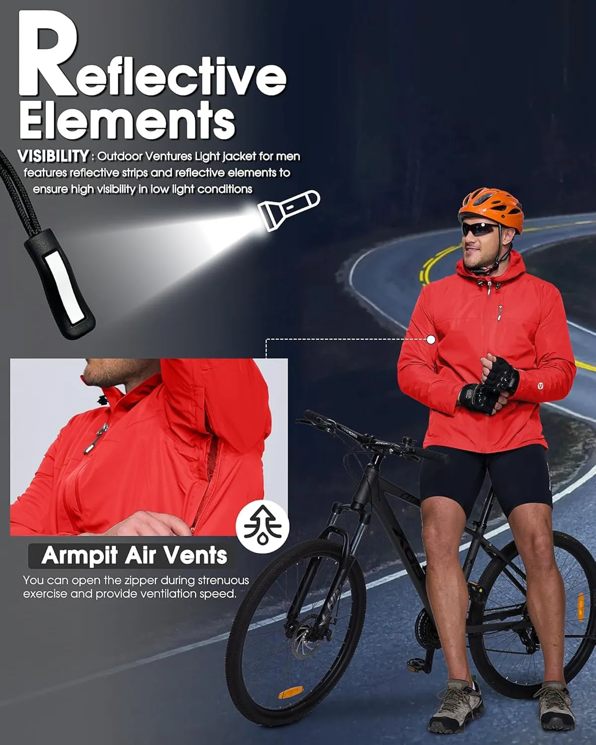 Outdoor Ventures Men's Packable Rain Jacket Waterproof Lightweight Raincoat with Hood Windproof Cycling Jackets