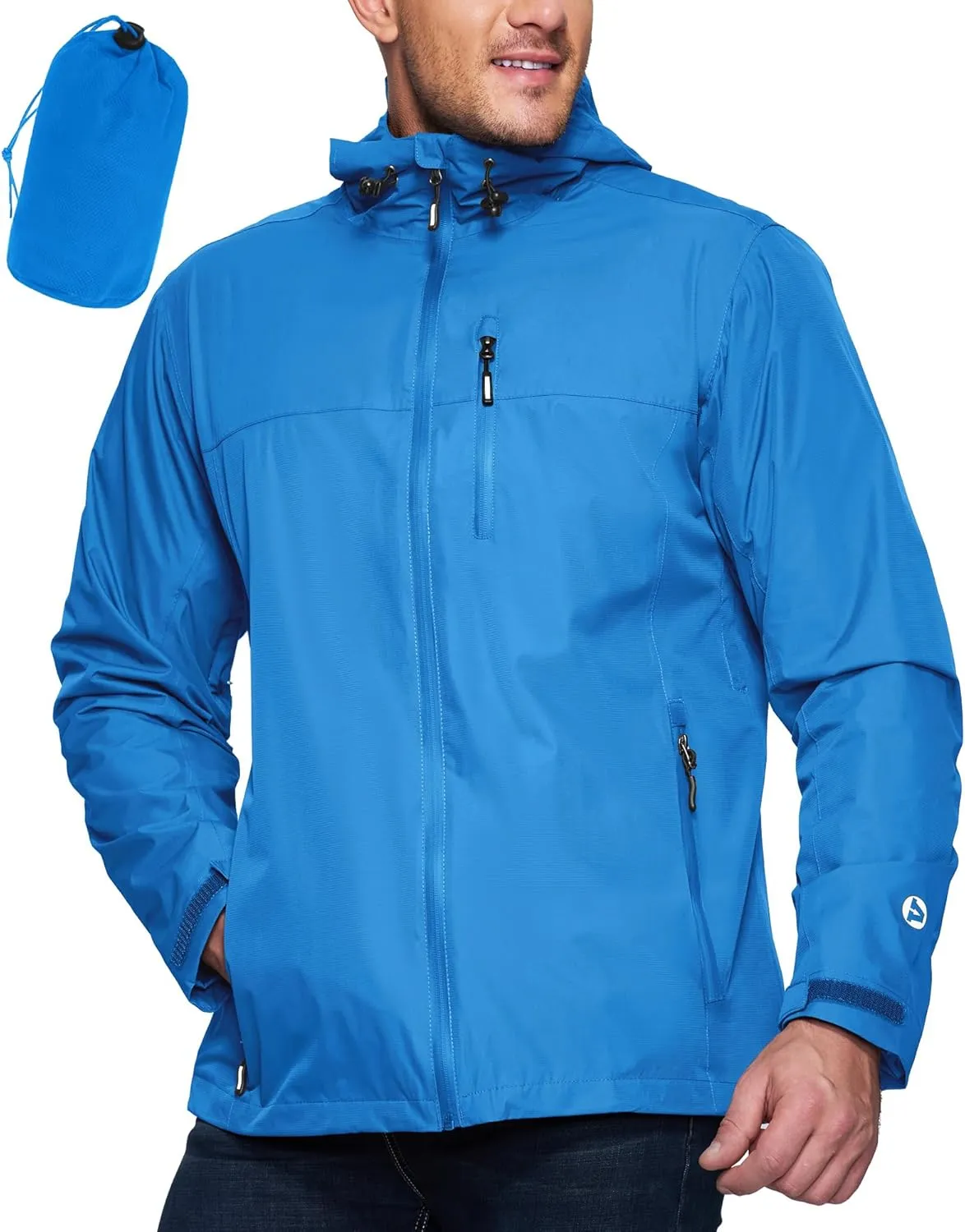 Outdoor Ventures Men's Packable Rain Jacket Waterproof Lightweight Raincoat with Hood Windproof Cycling Jackets
