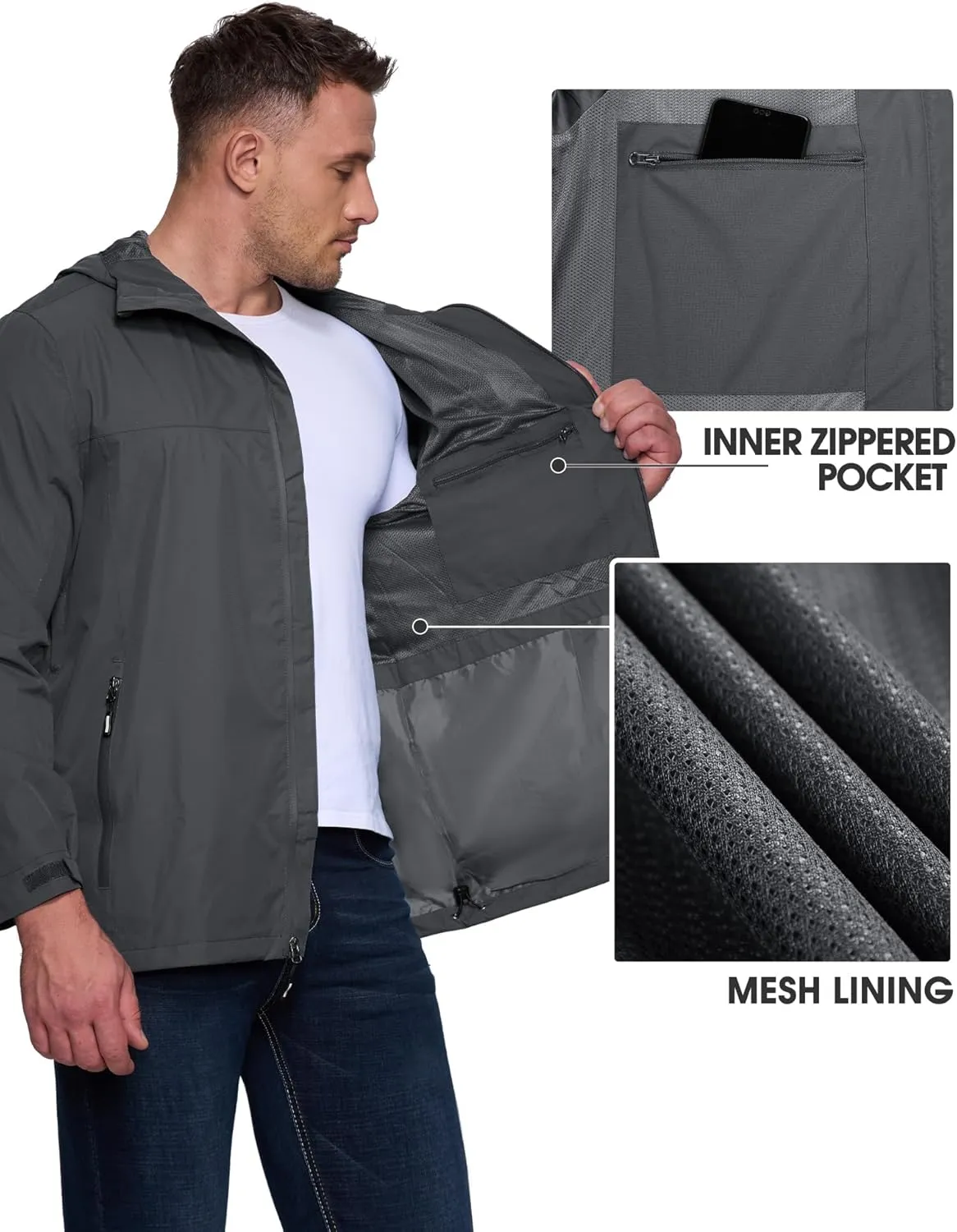 Outdoor Ventures Men's Packable Rain Jacket Waterproof Lightweight Raincoat with Hood Windproof Cycling Jackets