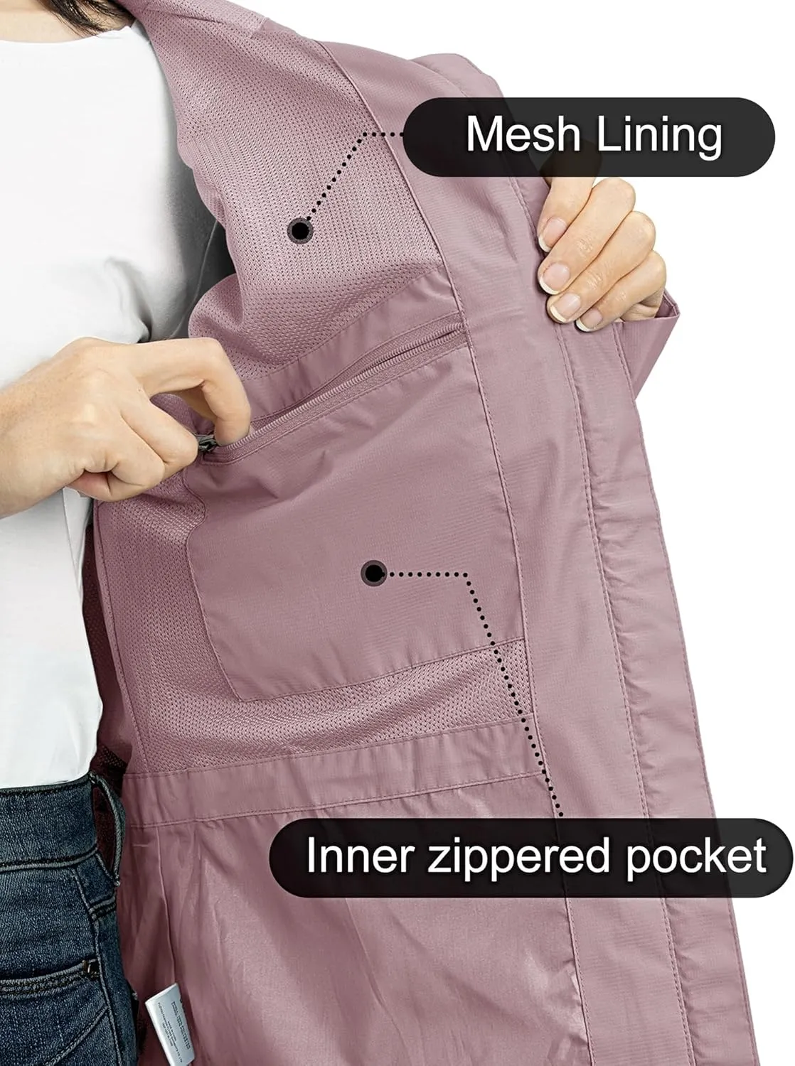 Outdoor Ventures Packable Rain Jacket Women Lightweight Waterproof Raincoat with Hood Cycling Bike Jacket