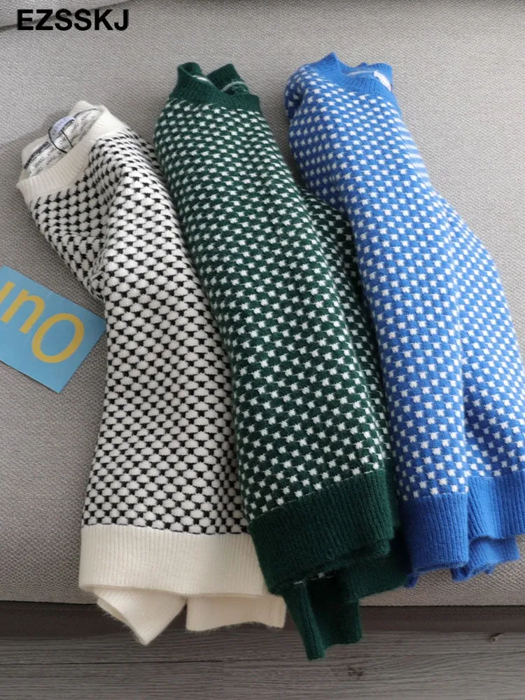 Oversize blue dot Sweater Pullovers Women winter autumn thick O-neck chic 2021 sweater long sleeve sweater top