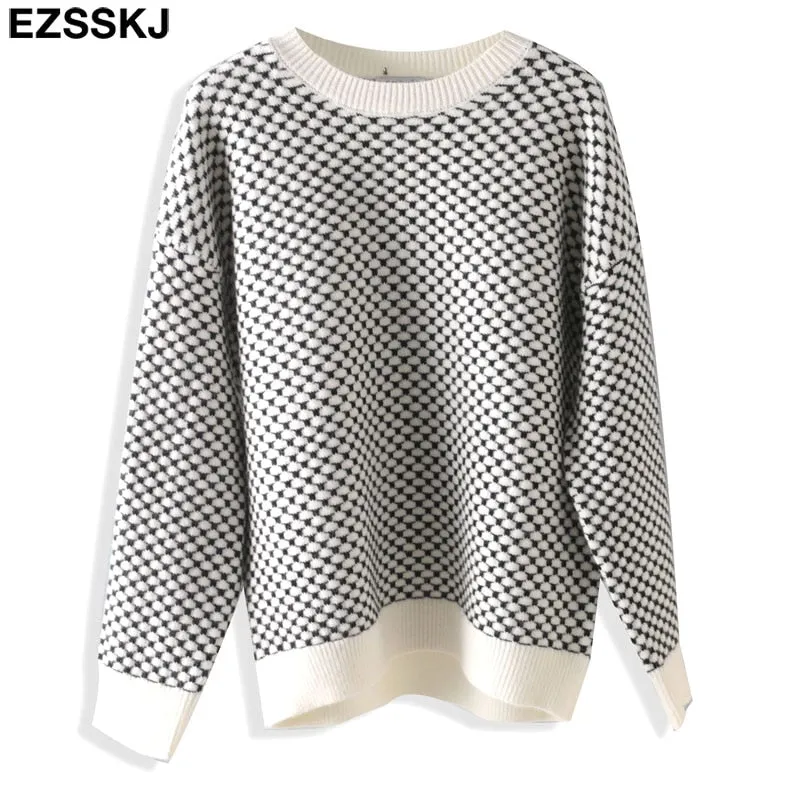 Oversize blue dot Sweater Pullovers Women winter autumn thick O-neck chic 2021 sweater long sleeve sweater top