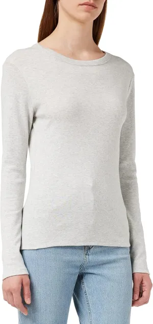 Petit Bateau Women's TOP Light Grey Color Long Sleeves Iconic Organic Cotton Round Neck Polo Shirts Sizes XXS-XL