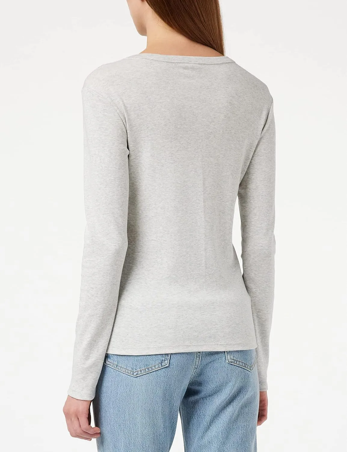 Petit Bateau Women's TOP Light Grey Color Long Sleeves Iconic Organic Cotton Round Neck Polo Shirts Sizes XXS-XL