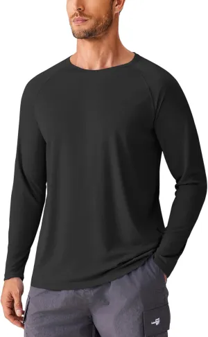 PINSPARK Men's Swim Shirt Quick-Dry Long Sleeve Rash Guard for Men UPF 50  Light Pullover Sun Protection UV Fishing Shirts