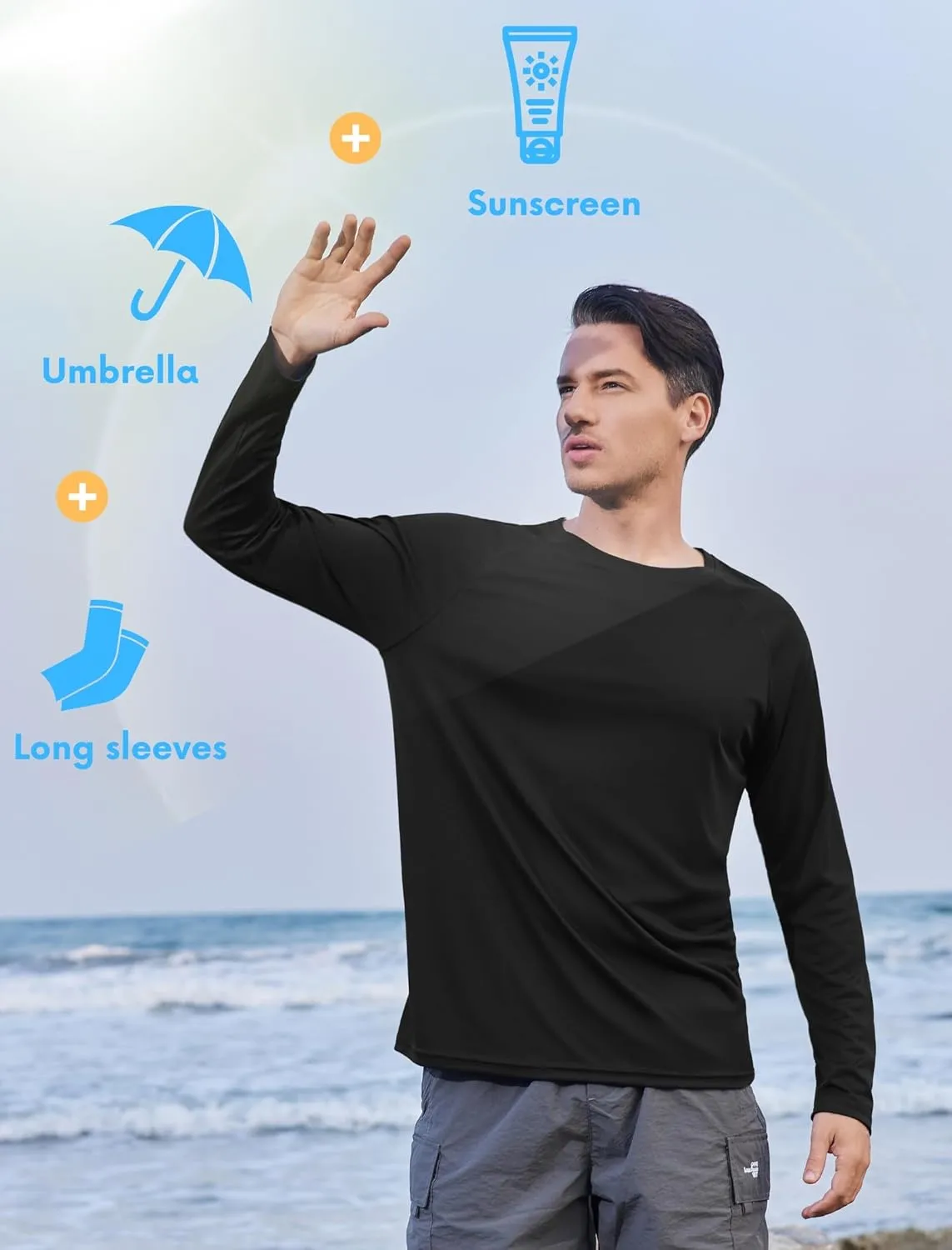 PINSPARK Men's Swim Shirt Quick-Dry Long Sleeve Rash Guard for Men UPF 50  Light Pullover Sun Protection UV Fishing Shirts