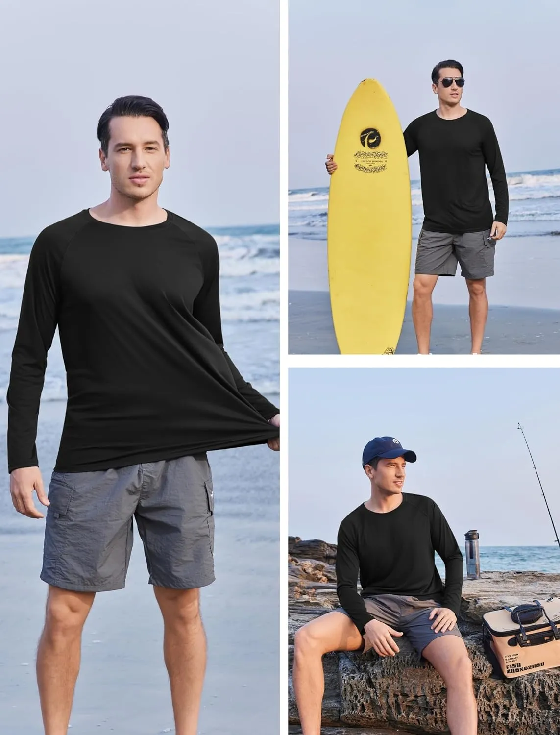 PINSPARK Men's Swim Shirt Quick-Dry Long Sleeve Rash Guard for Men UPF 50  Light Pullover Sun Protection UV Fishing Shirts