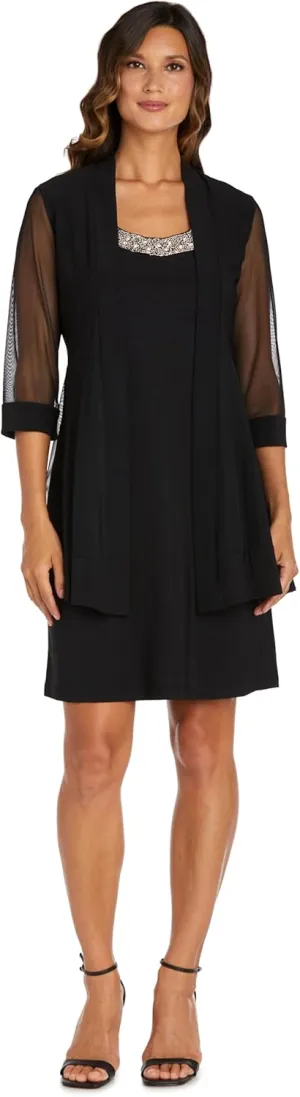 R&M Richards Womens Plus 2PC Mesh Inset Dress with Jacket