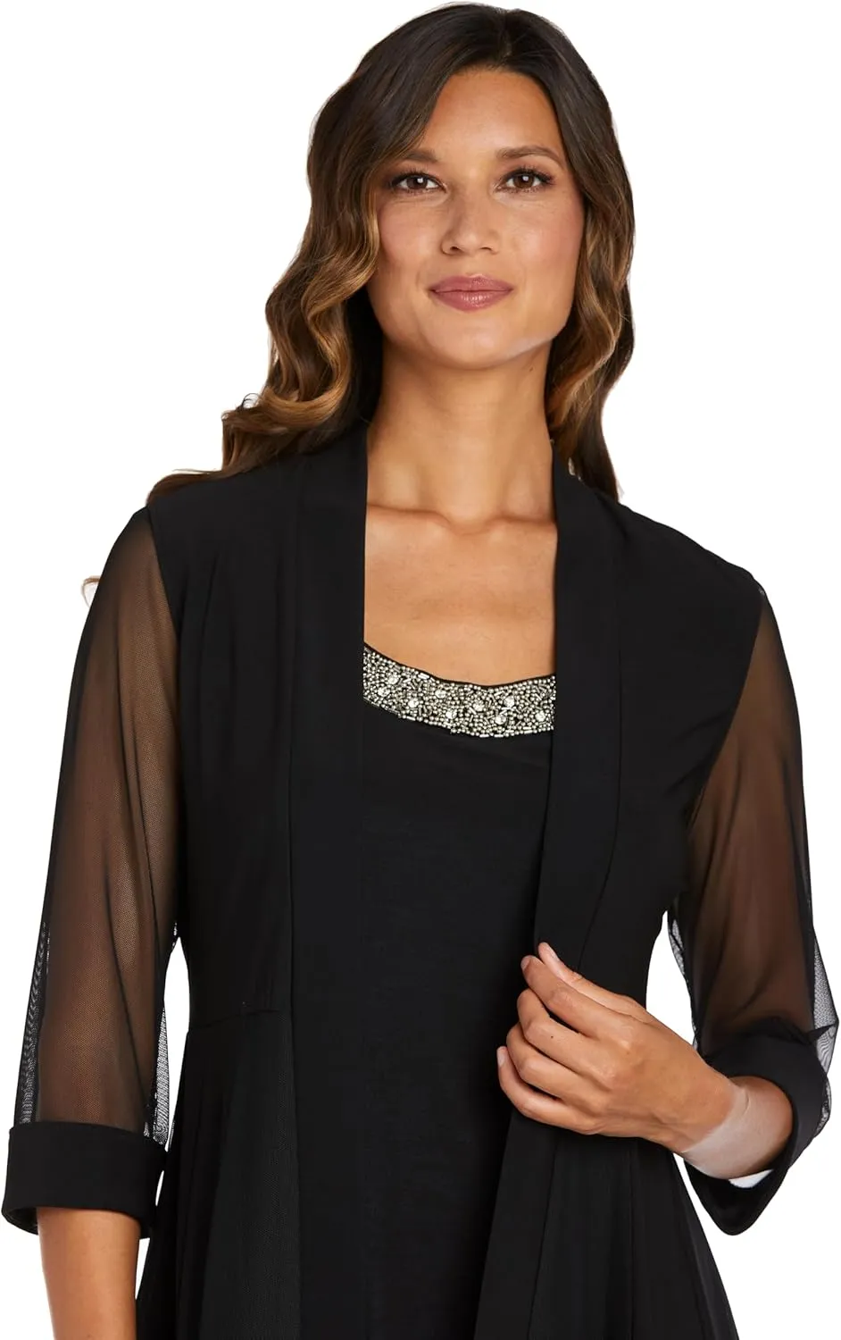 R&M Richards Womens Plus 2PC Mesh Inset Dress with Jacket