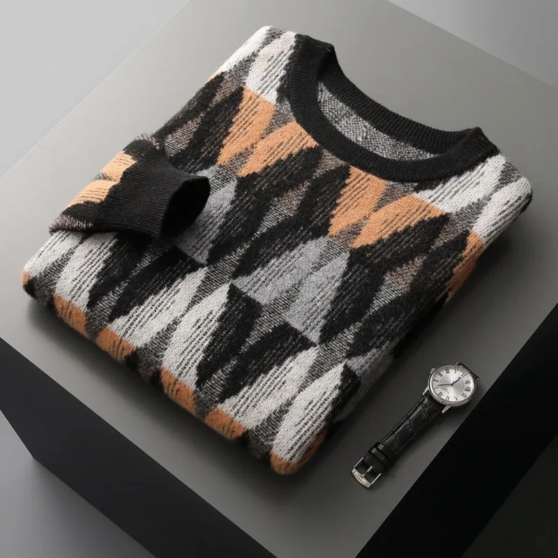 Retro Contrast Color Thick Loose Cashmere Knitted Bottoming Shirt