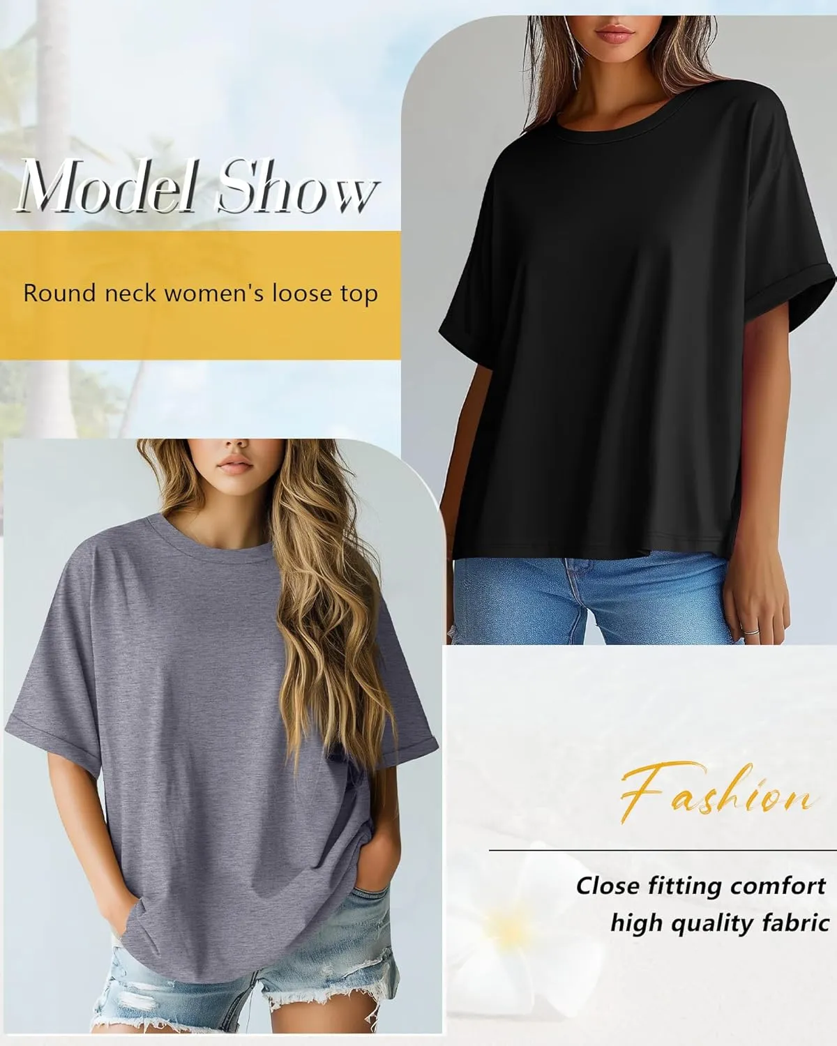 Riyiper 3 Pack Women's Oversized T Shirt Cotton Half Sleeve Summer Tees Casual Loose Fit Crew Neck Basic Tops