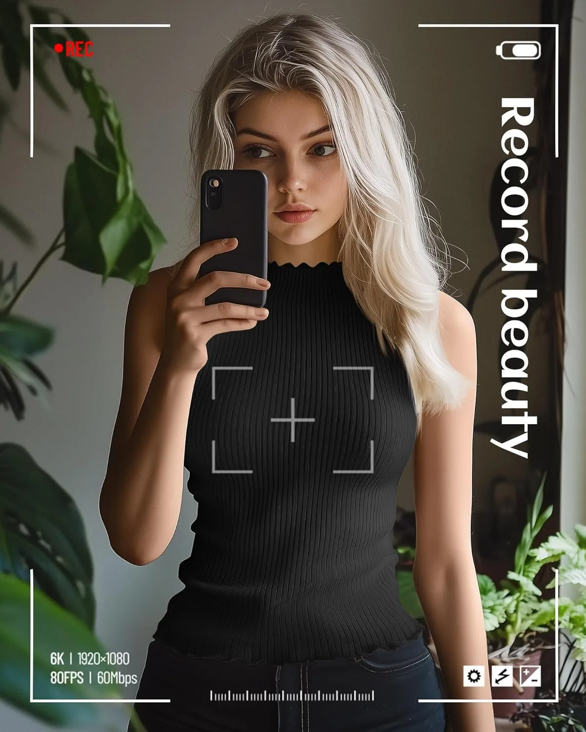 Riyiper 3 Pack Women's Sleeveless Mock Turtlenecks Shirts Lettuce Trim Ribbed Knit Slim Summer Casual Tank Tops Basic Tees