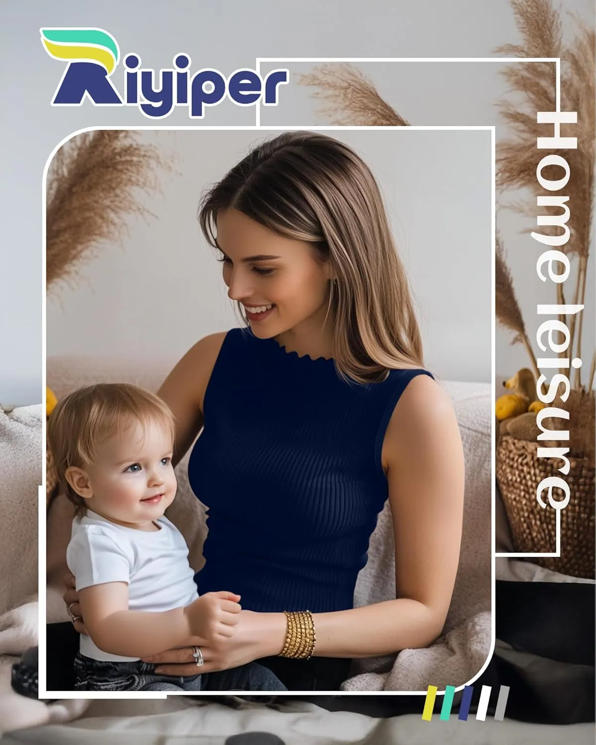 Riyiper 3 Pack Women's Sleeveless Mock Turtlenecks Shirts Lettuce Trim Ribbed Knit Slim Summer Casual Tank Tops Basic Tees