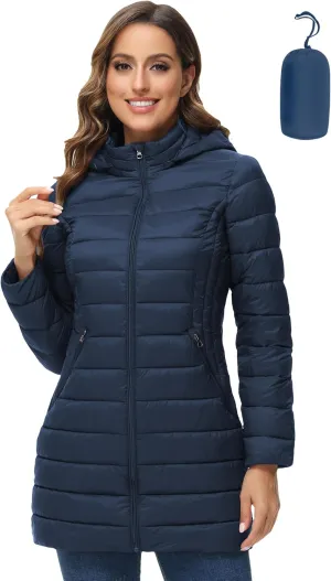 ROYAL MATRIX Women's Packable Puffer Jacket Lightweight Puffer Coat with Hood Long Winter Warm Travel Puffer Jackets
