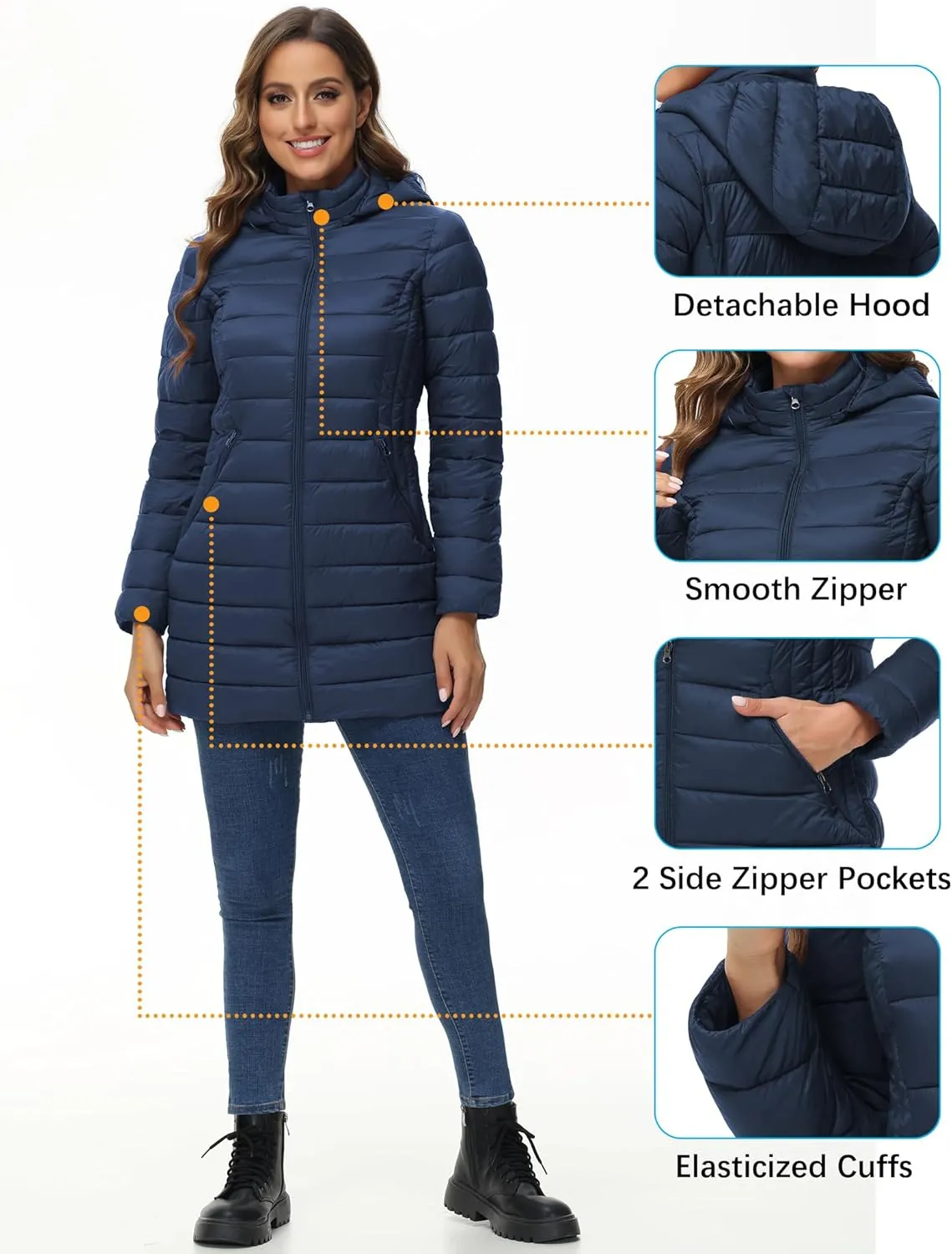 ROYAL MATRIX Women's Packable Puffer Jacket Lightweight Puffer Coat with Hood Long Winter Warm Travel Puffer Jackets