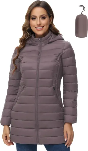 ROYAL MATRIX Women's Packable Puffer Jacket Lightweight Puffer Coat with Hood Long Winter Warm Travel Puffer Jackets