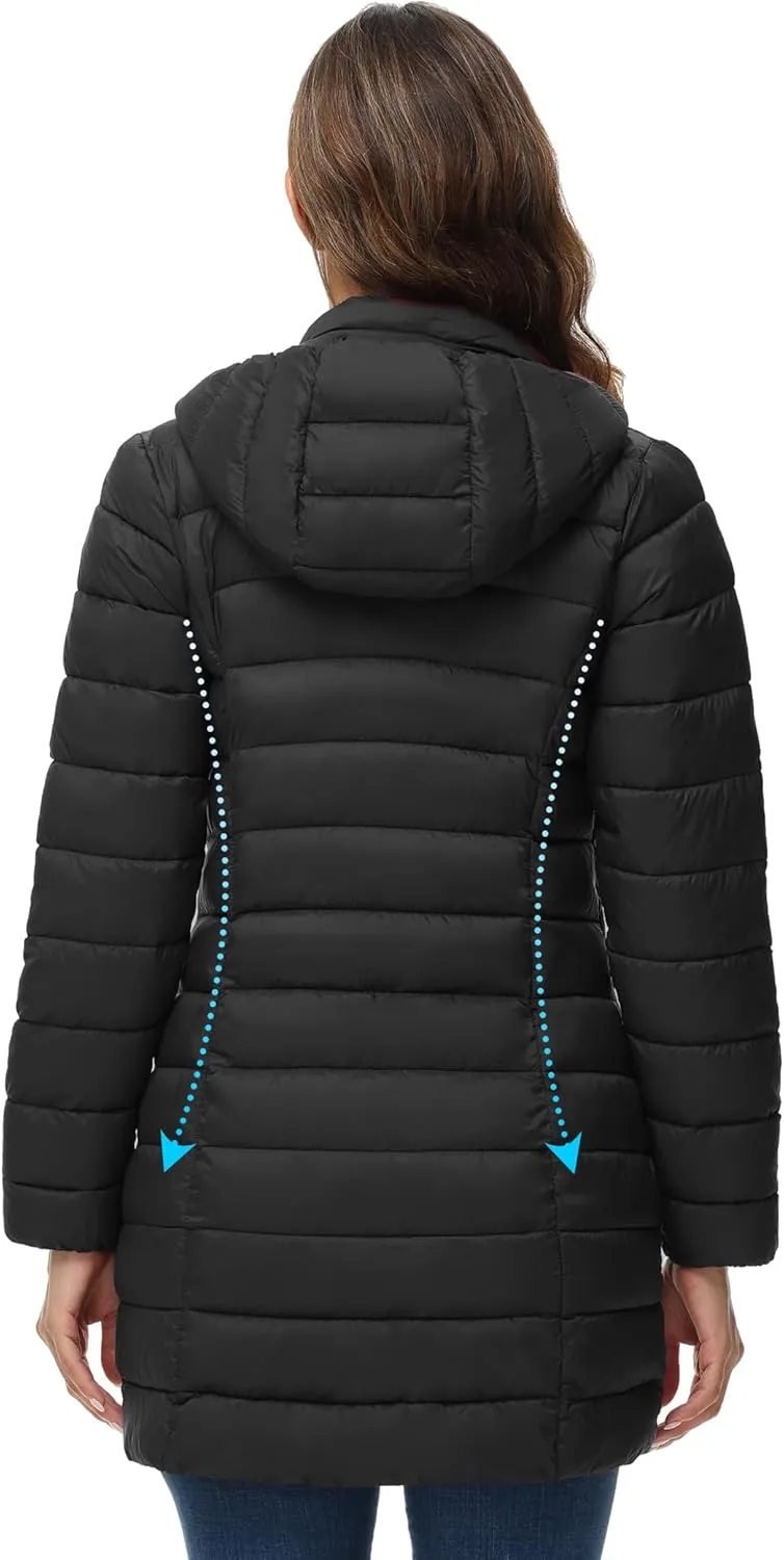 ROYAL MATRIX Women's Packable Puffer Jacket Lightweight Puffer Coat with Hood Long Winter Warm Travel Puffer Jackets