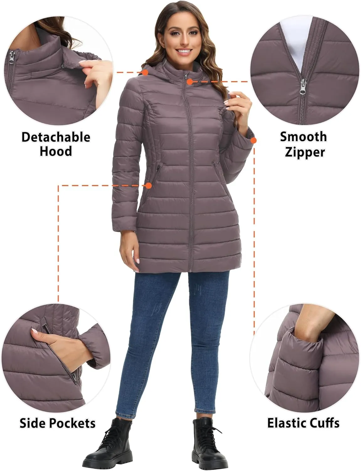 ROYAL MATRIX Women's Packable Puffer Jacket Lightweight Puffer Coat with Hood Long Winter Warm Travel Puffer Jackets