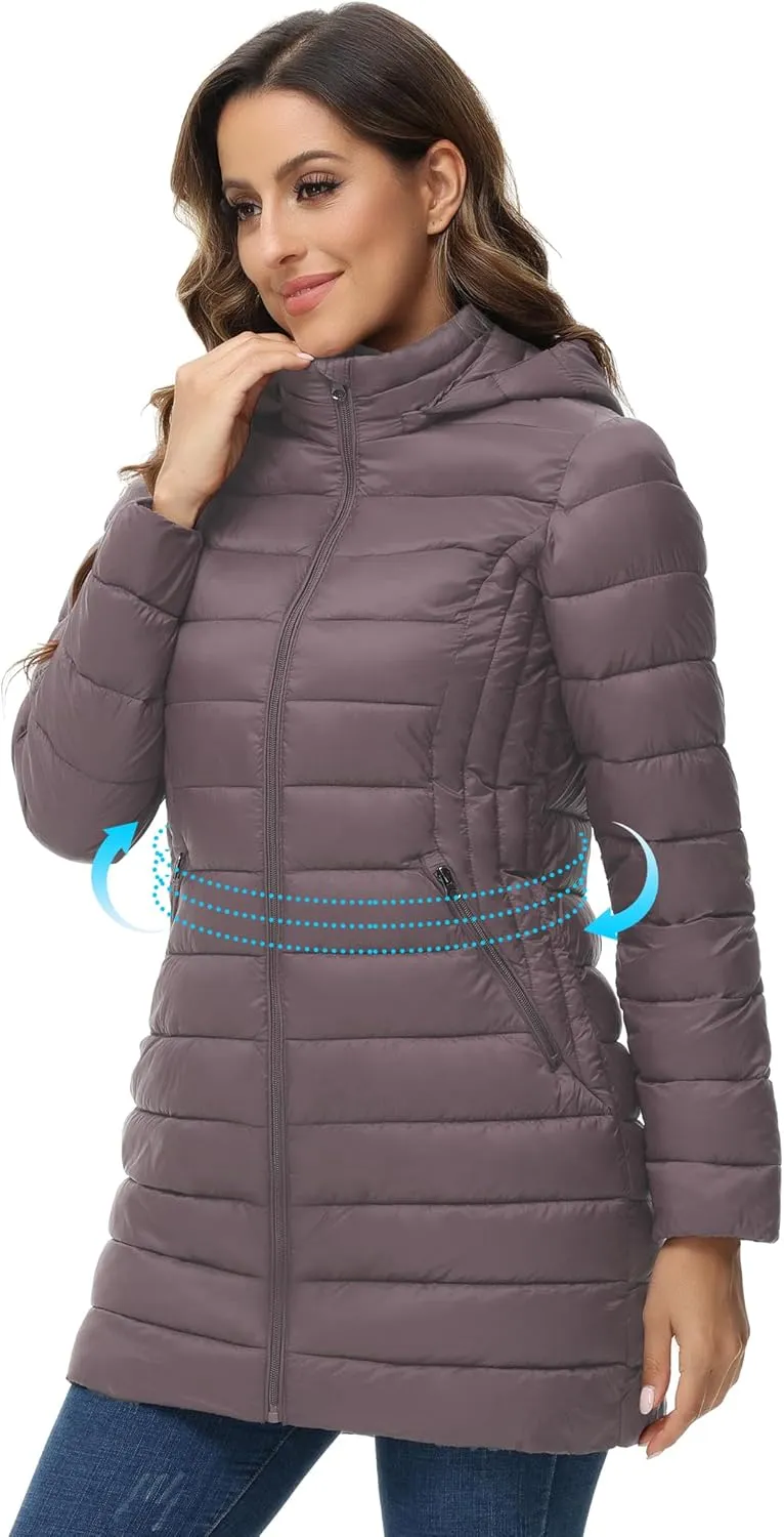 ROYAL MATRIX Women's Packable Puffer Jacket Lightweight Puffer Coat with Hood Long Winter Warm Travel Puffer Jackets