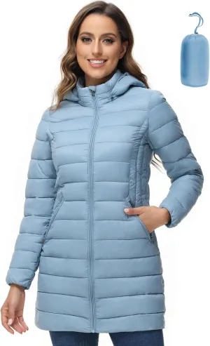 ROYAL MATRIX Women's Packable Puffer Jacket Lightweight Puffer Coat with Hood Long Winter Warm Travel Puffer Jackets