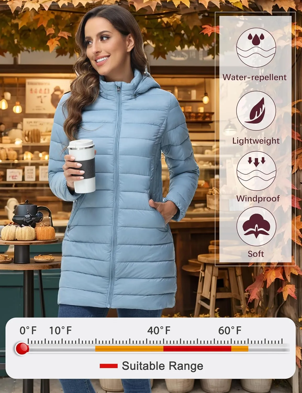 ROYAL MATRIX Women's Packable Puffer Jacket Lightweight Puffer Coat with Hood Long Winter Warm Travel Puffer Jackets
