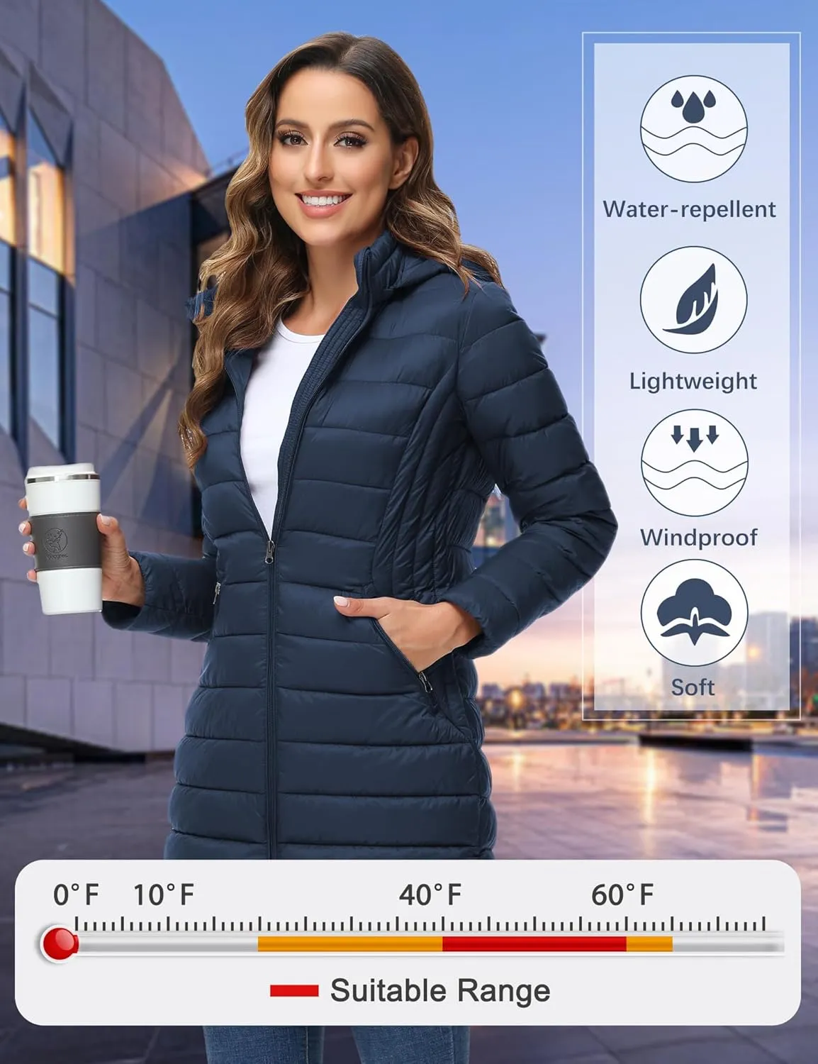 ROYAL MATRIX Women's Packable Puffer Jacket Lightweight Puffer Coat with Hood Long Winter Warm Travel Puffer Jackets