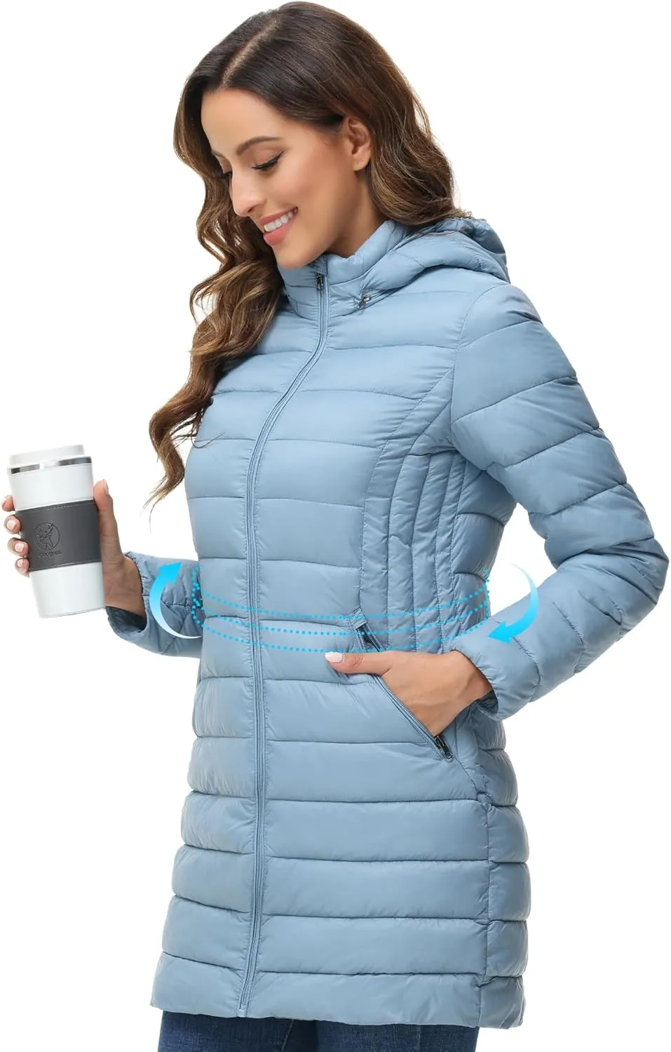 ROYAL MATRIX Women's Packable Puffer Jacket Lightweight Puffer Coat with Hood Long Winter Warm Travel Puffer Jackets
