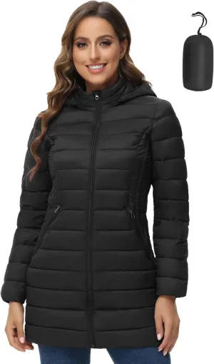 ROYAL MATRIX Women's Packable Puffer Jacket Lightweight Puffer Coat with Hood Long Winter Warm Travel Puffer Jackets