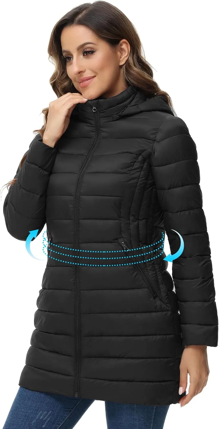 ROYAL MATRIX Women's Packable Puffer Jacket Lightweight Puffer Coat with Hood Long Winter Warm Travel Puffer Jackets