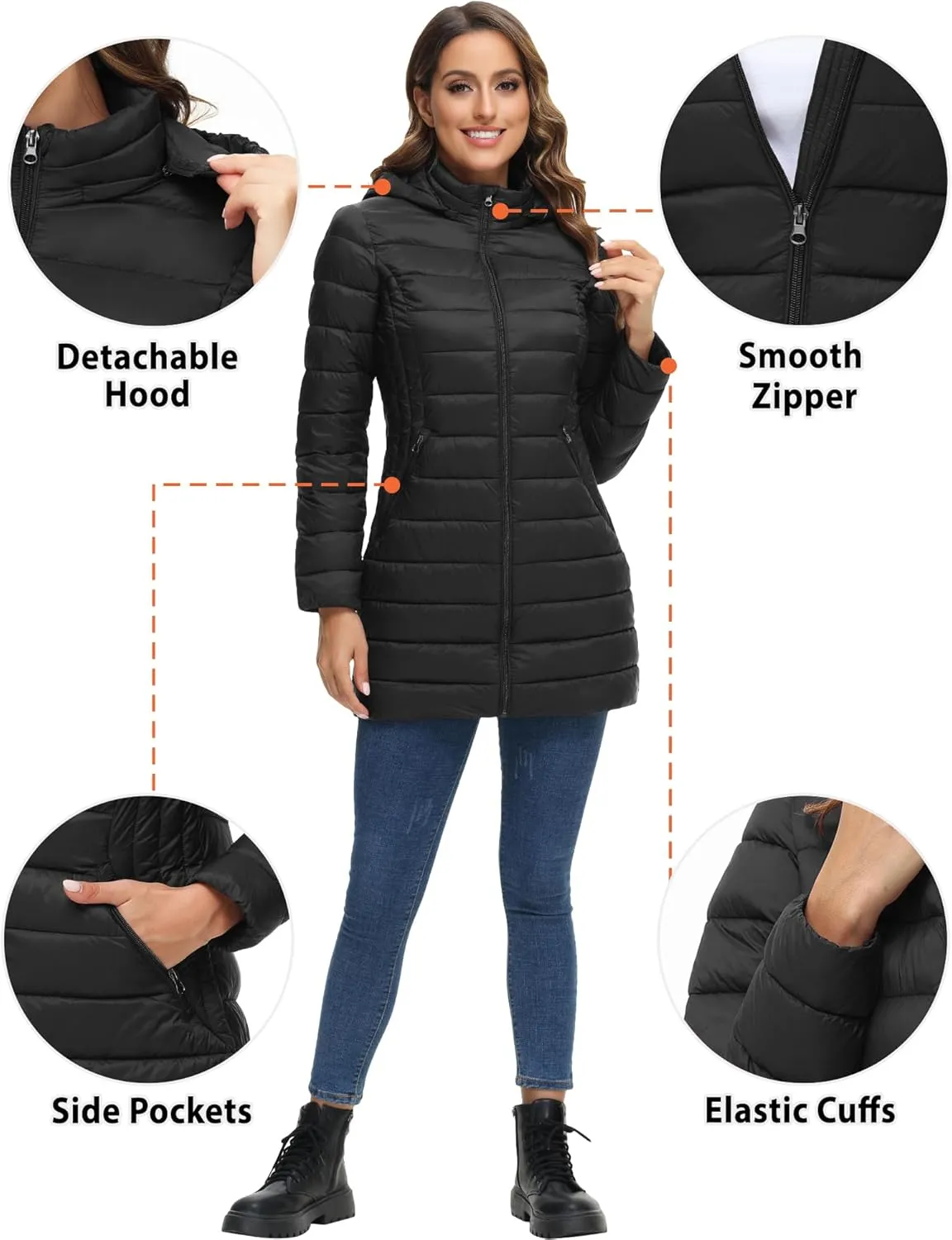 ROYAL MATRIX Women's Packable Puffer Jacket Lightweight Puffer Coat with Hood Long Winter Warm Travel Puffer Jackets