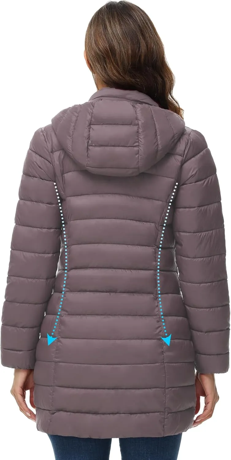 ROYAL MATRIX Women's Packable Puffer Jacket Lightweight Puffer Coat with Hood Long Winter Warm Travel Puffer Jackets