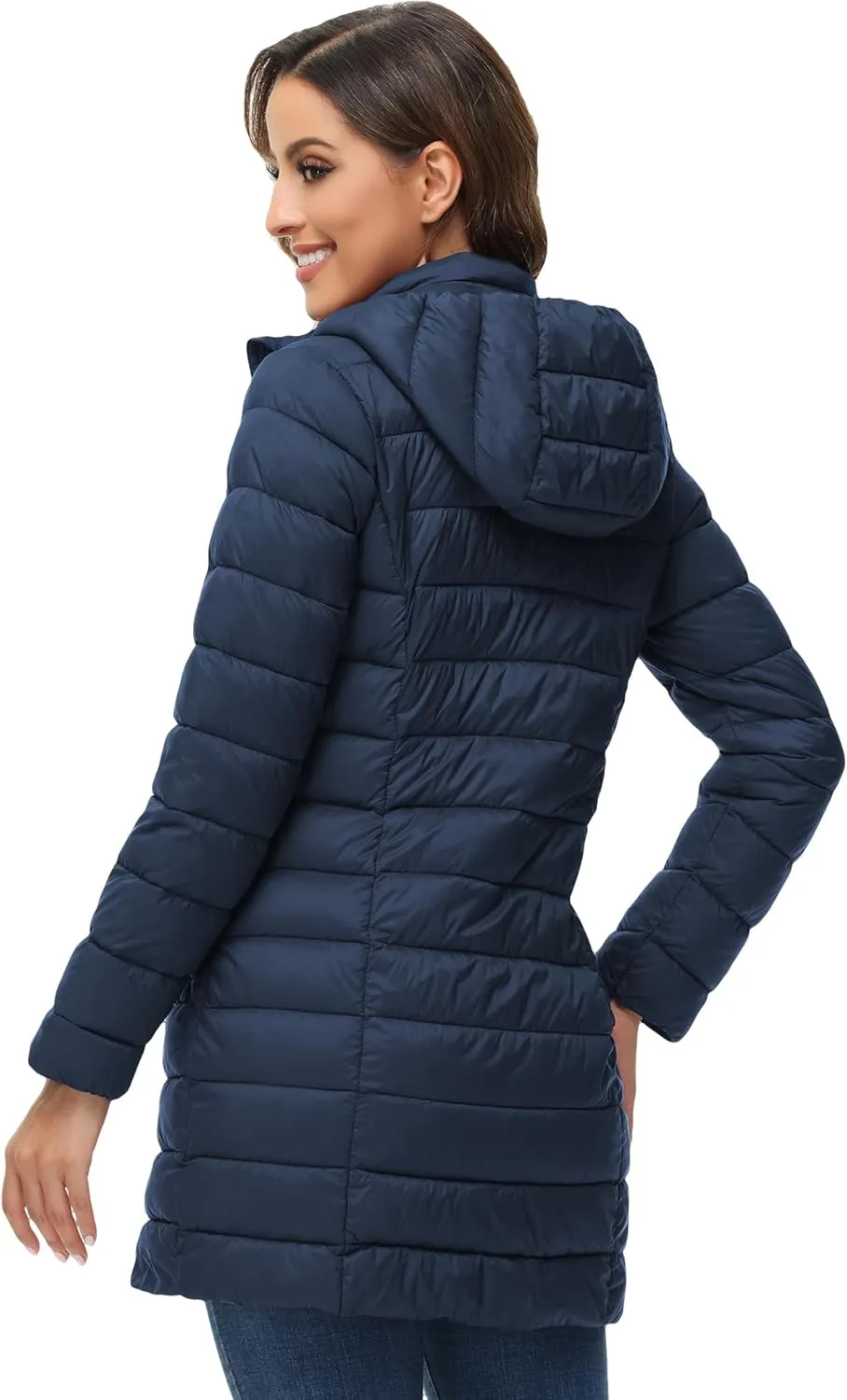 ROYAL MATRIX Women's Packable Puffer Jacket Lightweight Puffer Coat with Hood Long Winter Warm Travel Puffer Jackets