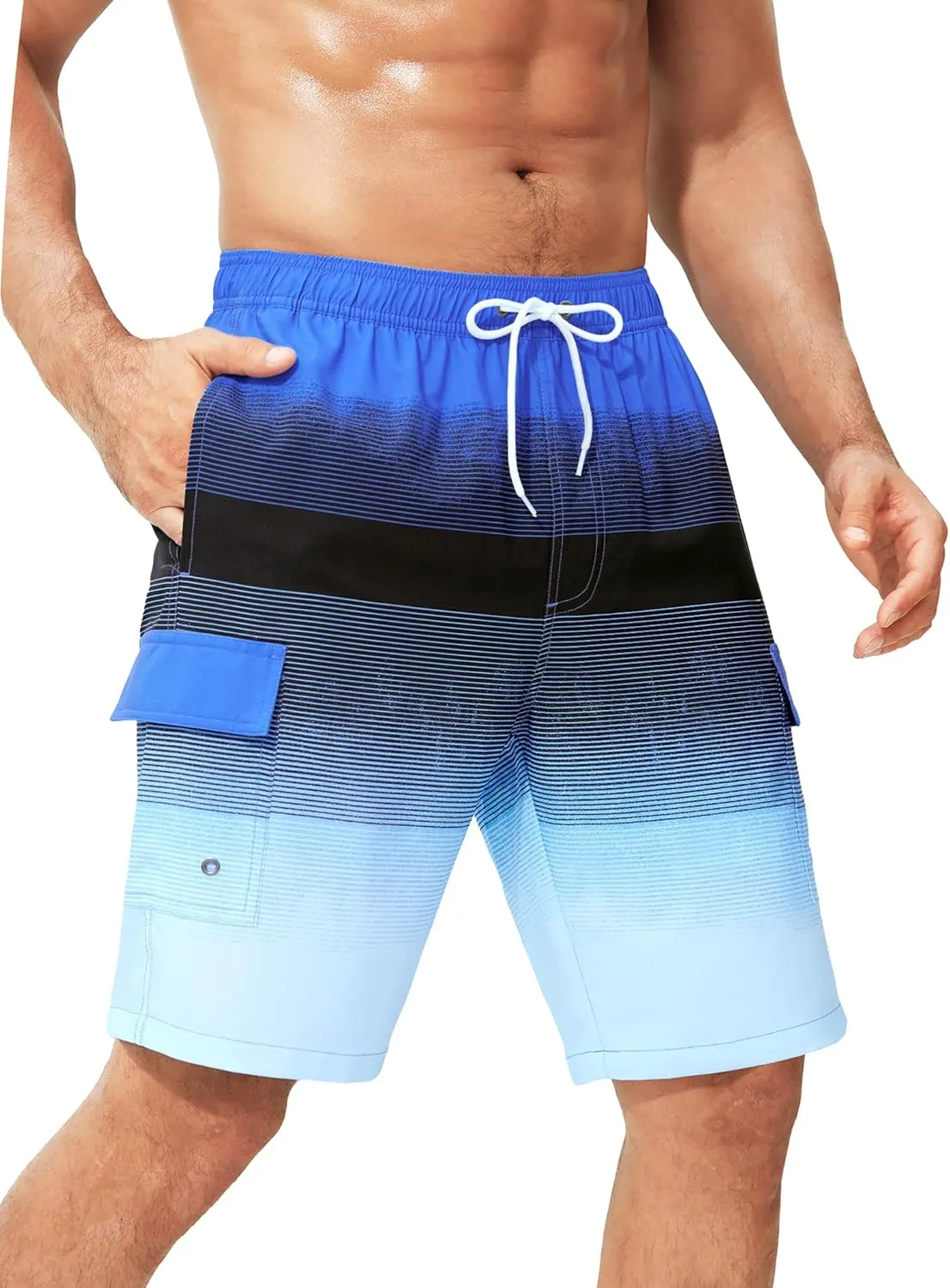 SILKWORLD Men's Swim Trunks with Compression Liner Quick Dry Bathing Suits 9 Inch Swimming Shorts with Cargo Pockets