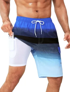 SILKWORLD Men's Swim Trunks with Compression Liner Quick Dry Bathing Suits 9 Inch Swimming Shorts with Cargo Pockets