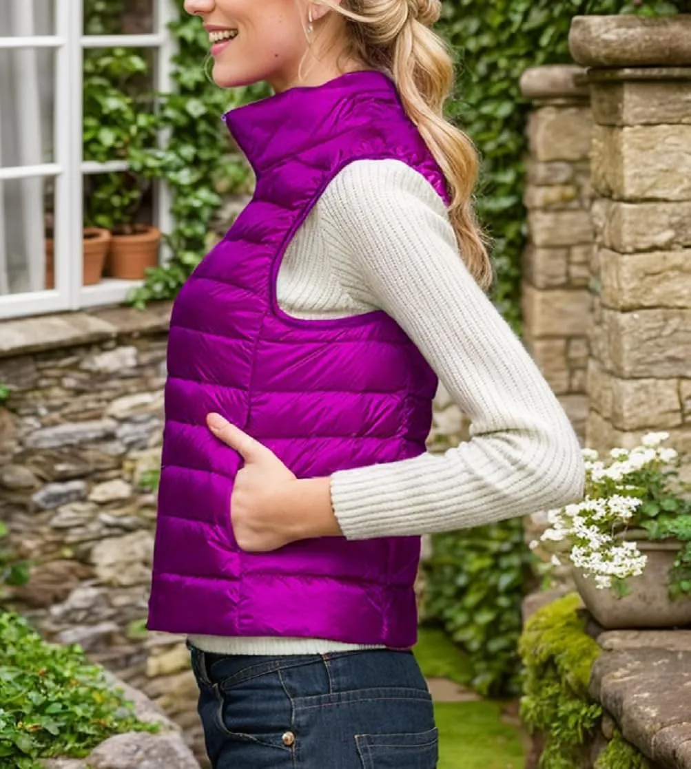 Sorrica Women's Down Vest Lightweight Outdoor Packable Stand Collar Zip Puffer Vest
